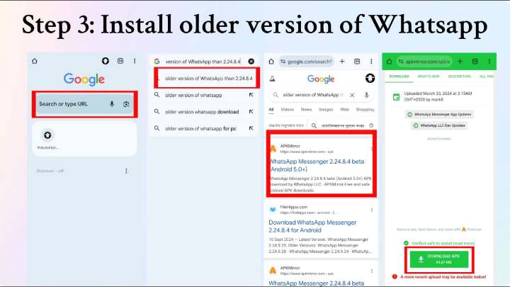 How to remove Meta AI from WhatsApp, Step 3: Install Older Version of WhatsApp