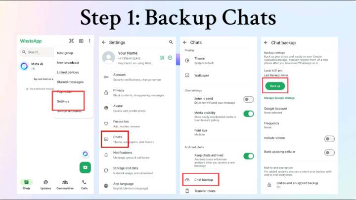 How to remove Meta AI from WhatsApp, Step 1: Backup Chats